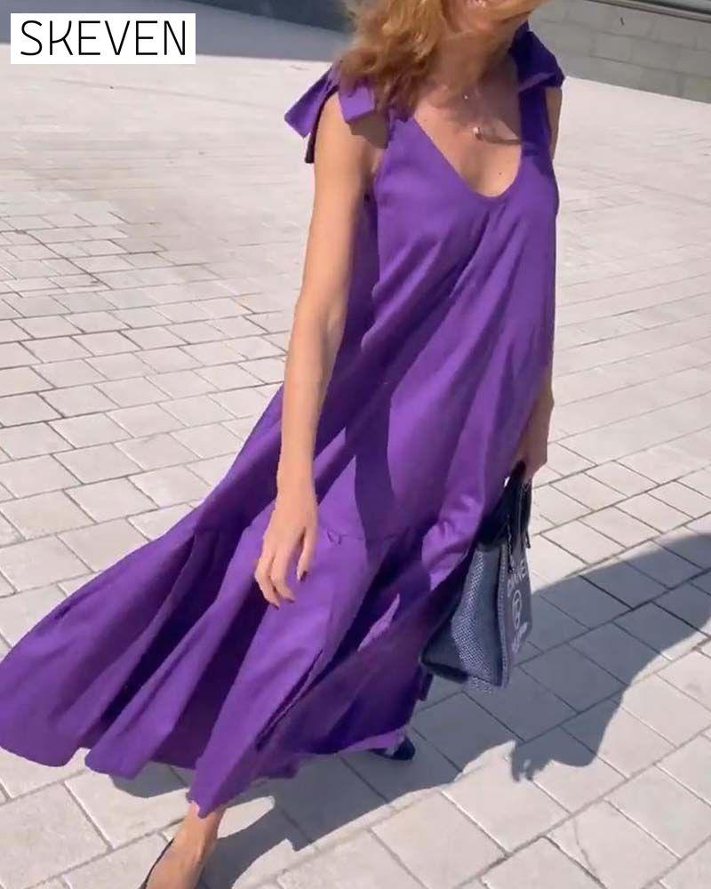 Solid color tie casual dress