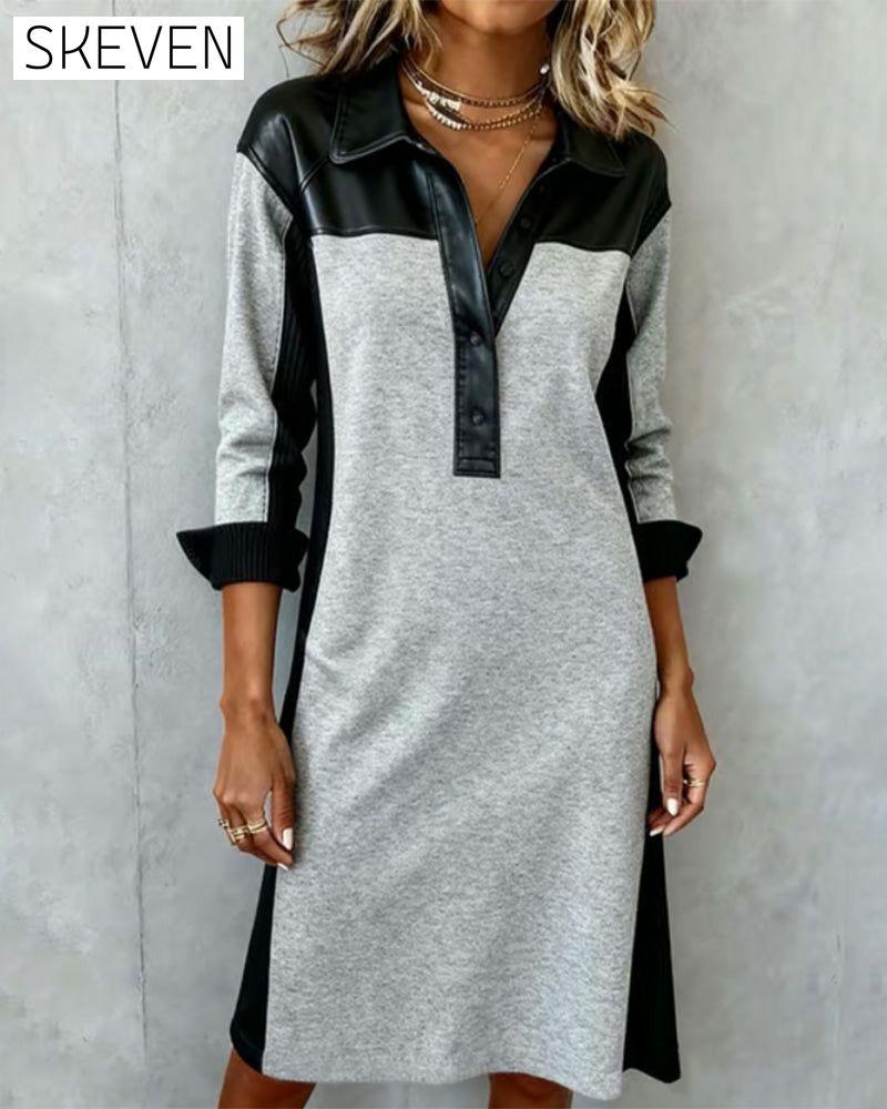 Langärmeliges Patchwork-Kleid mit Kragen
