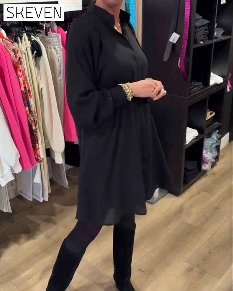 V-neck simple knee-length dress