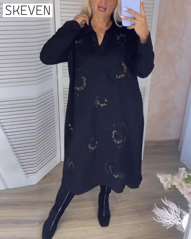 Lapel Long Sleeve Midi Dress