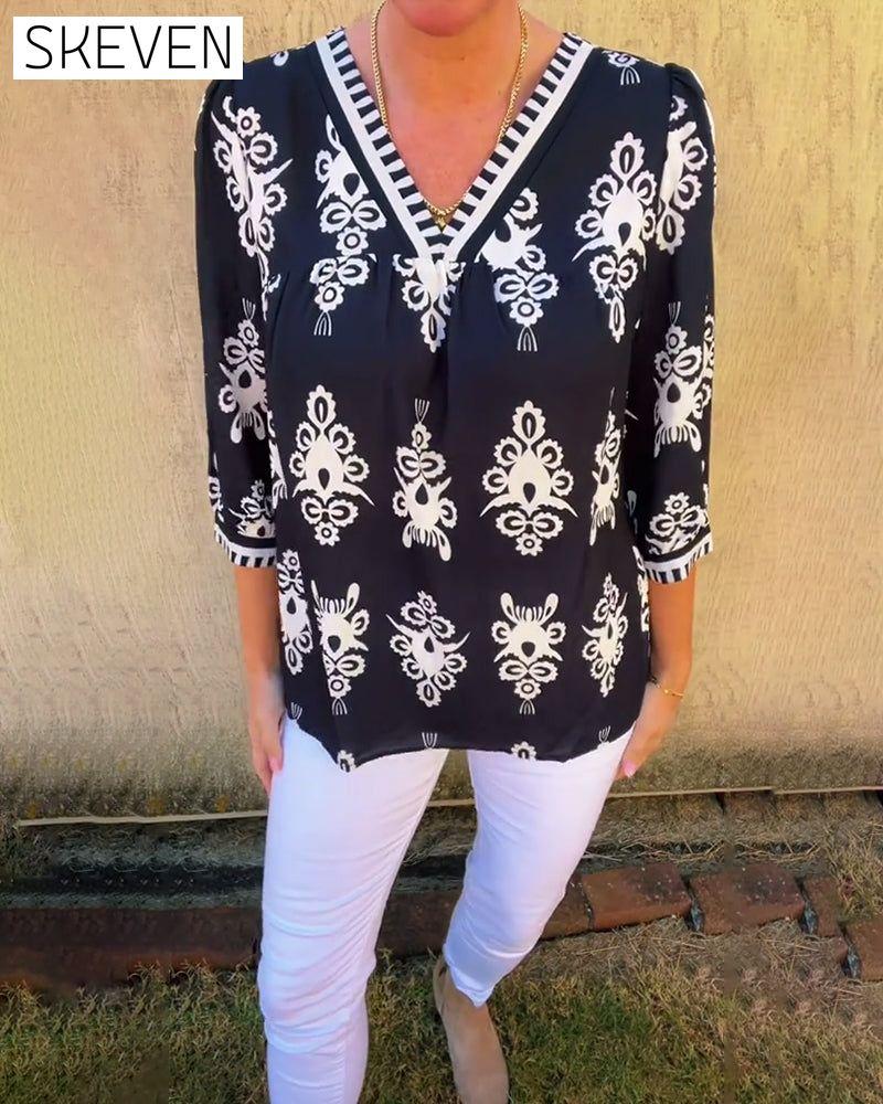 Three-Quarter Sleeves Printed Blouse