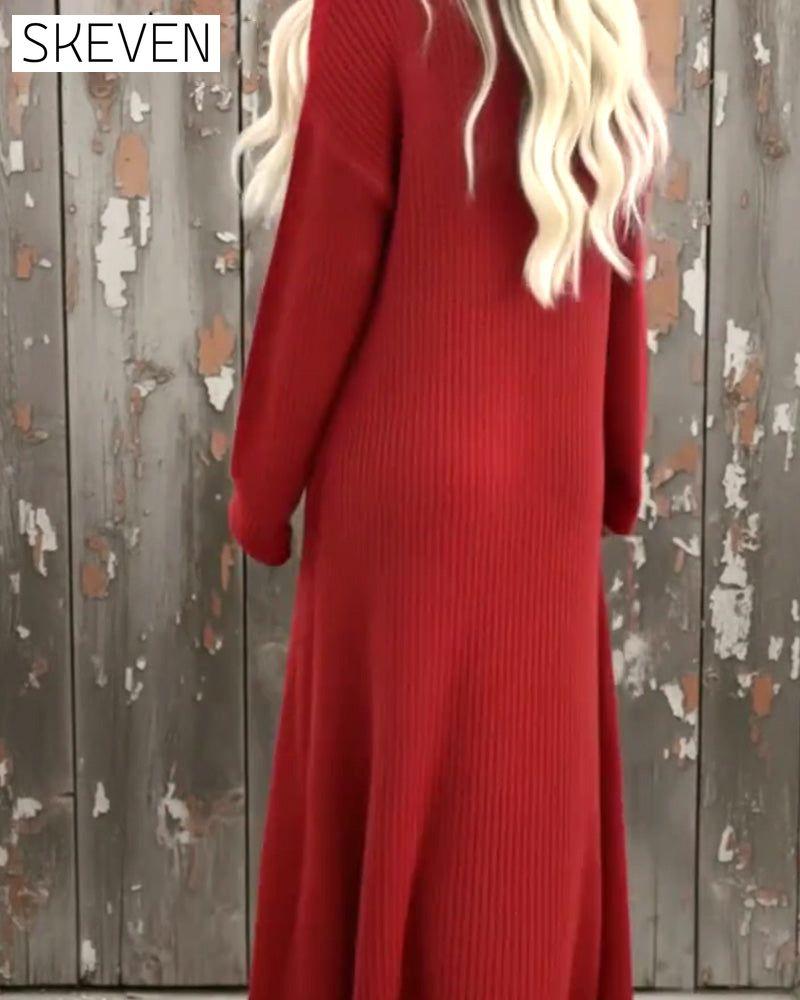 Stilvolles Kleid in Unifarbe mit hohem Kragen