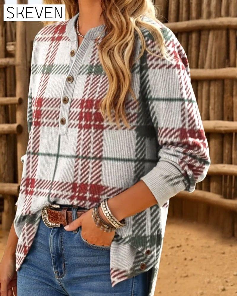 Casual Button-Down Plaid Sweatshirt