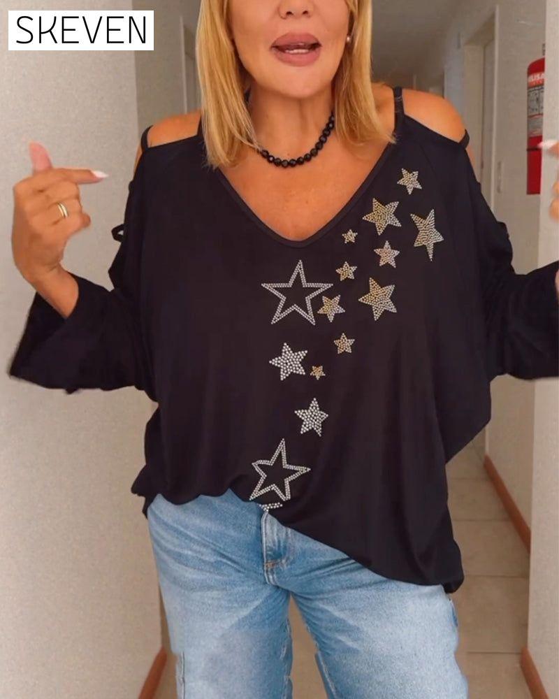 Star print off-the-shoulder cutout top