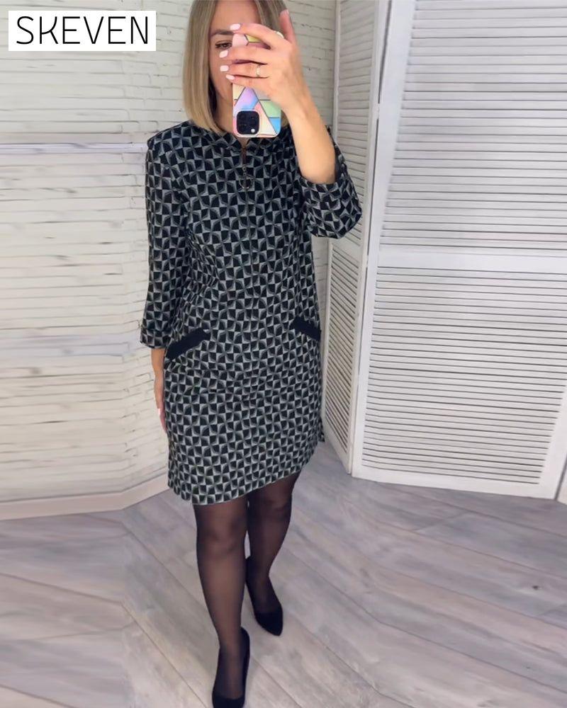 Kleid mit Argyle-Muster und langen Ärmeln