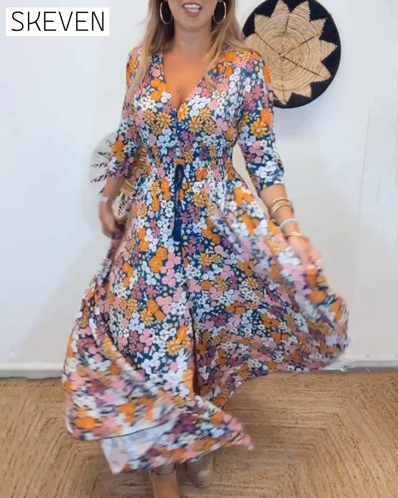 Deep V-neck floral dress