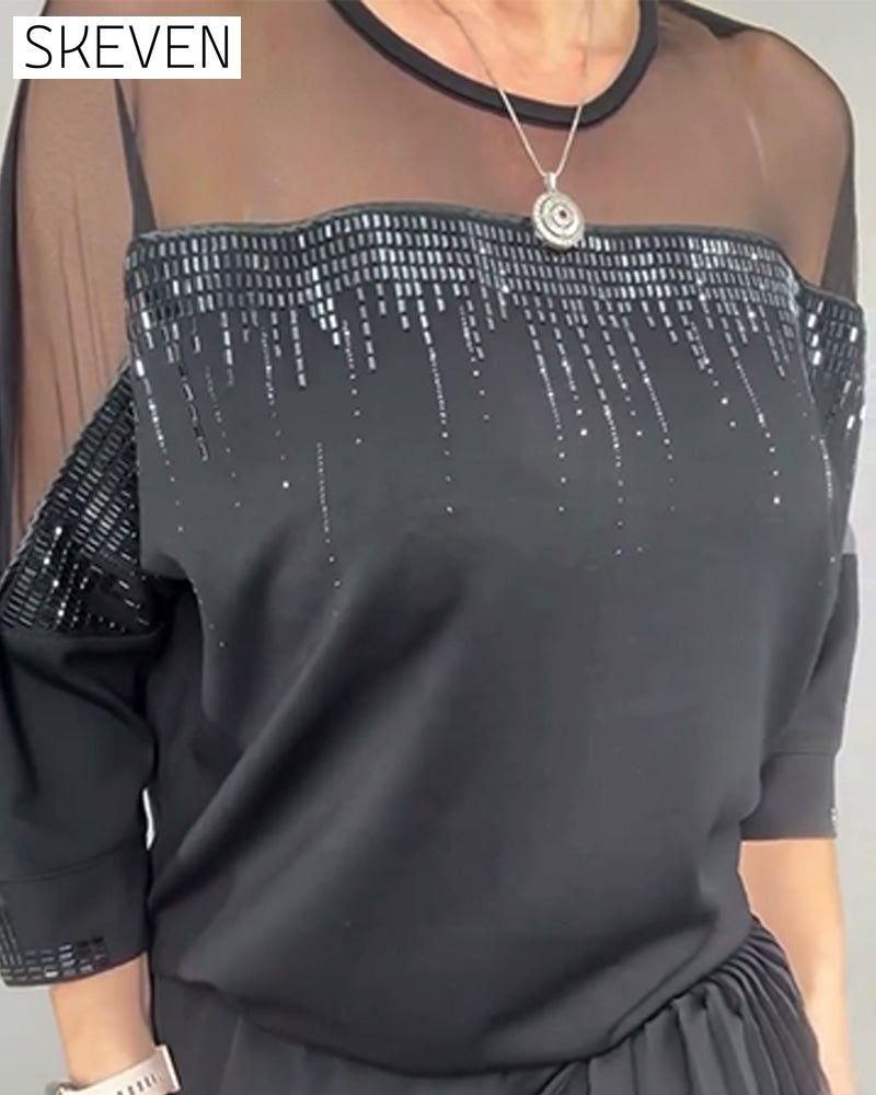 Mesh Splicing Loose Blouse