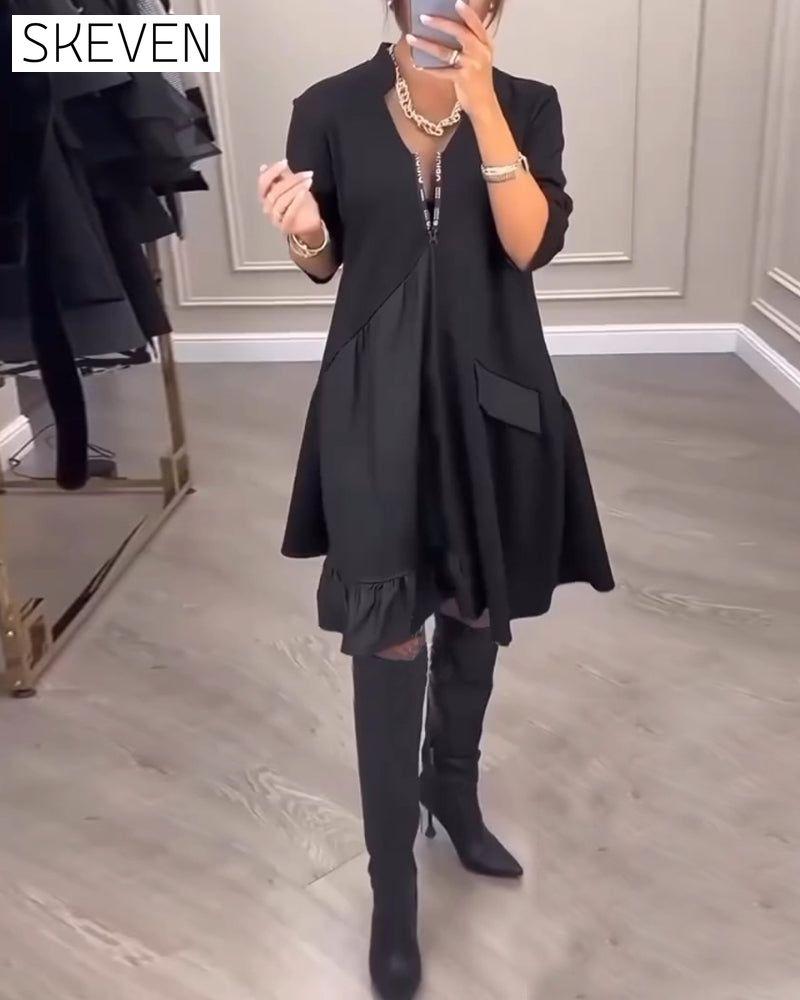 Artistic V-neck long-sleeved dress