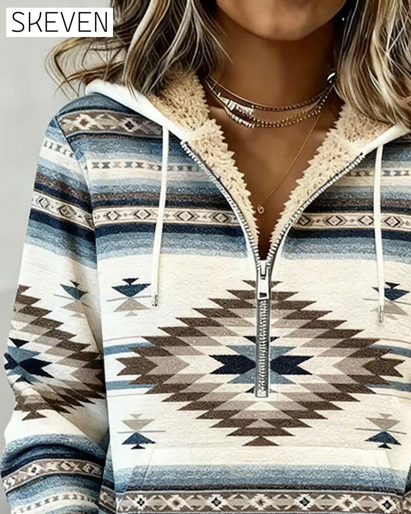 Sweat à capuche zippé à imprimé rétro