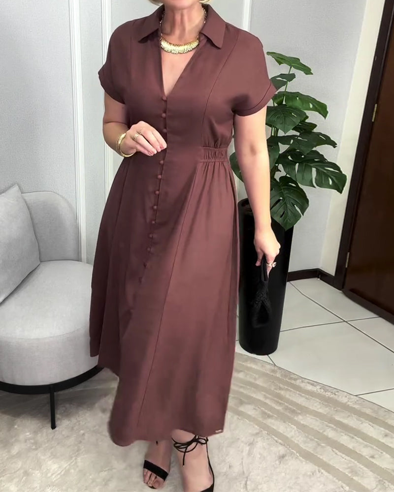 Solid Color Button-Down Waist Dress