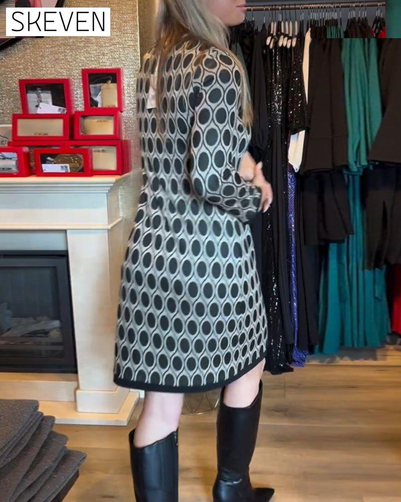 Polka dot print knee length dress
