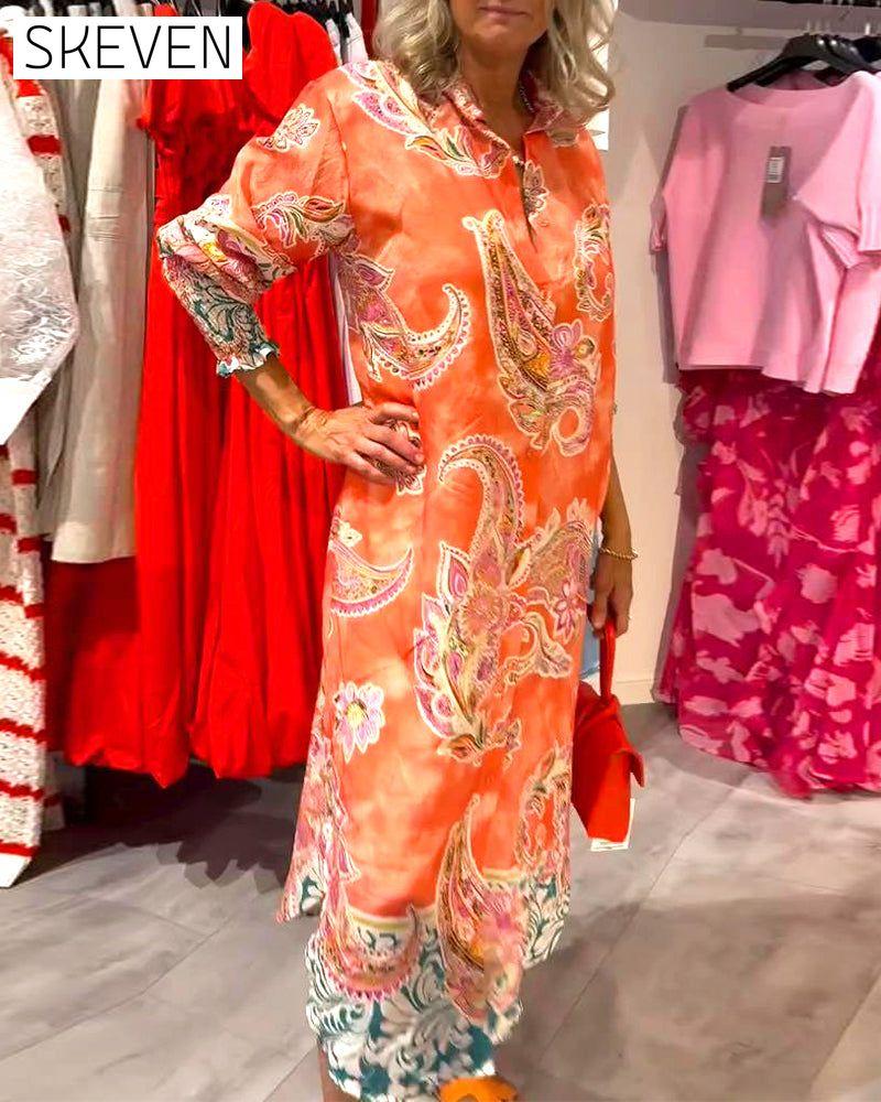 Kleid mit Stehkragen und langen Ärmeln, bedruckt mit Cashew-Print