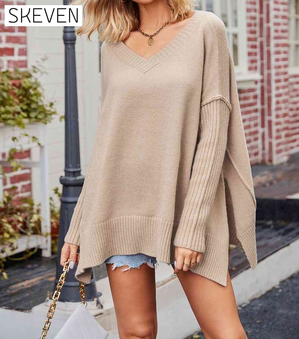 V-Neck Slit Exposed Seam Sweater Cardigan clothes SF Knit Ship From Overseas Sweater Sweaters