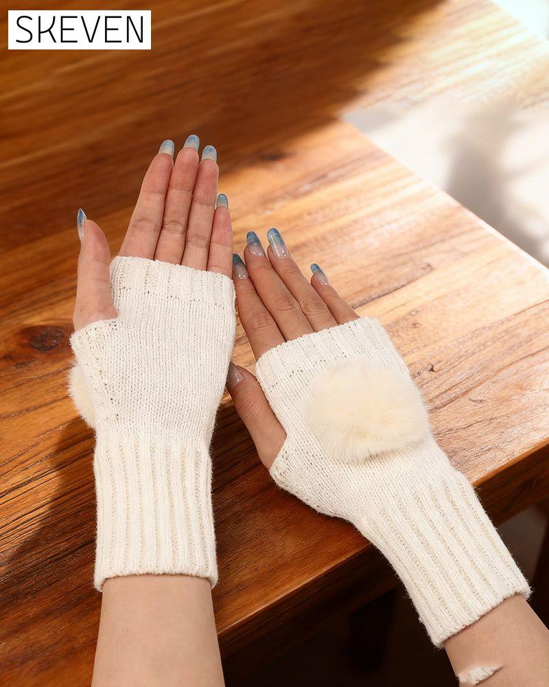 Warm Half-Fingerless Knitted Ball Gloves
