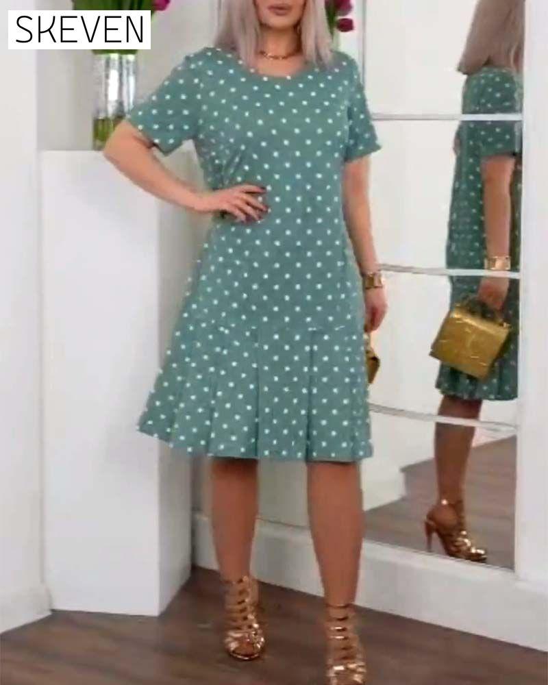 Polka dot print short sleeve casual dress casual dresses summer