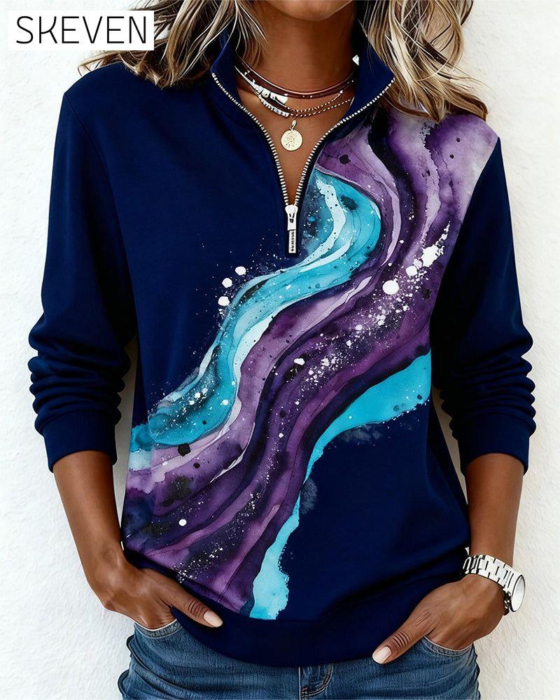Long-Sleeved Half-Zip Pullover Printed Sweatshirt