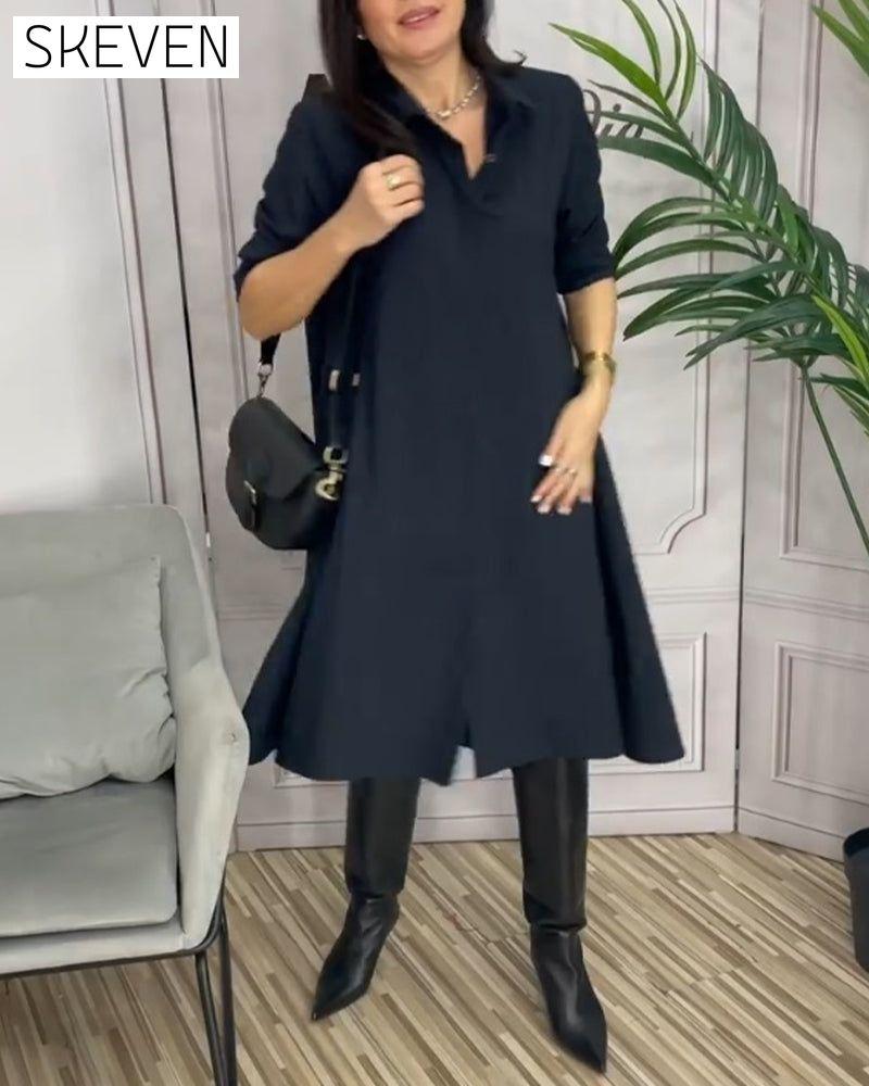 Solid color lapel casual dress