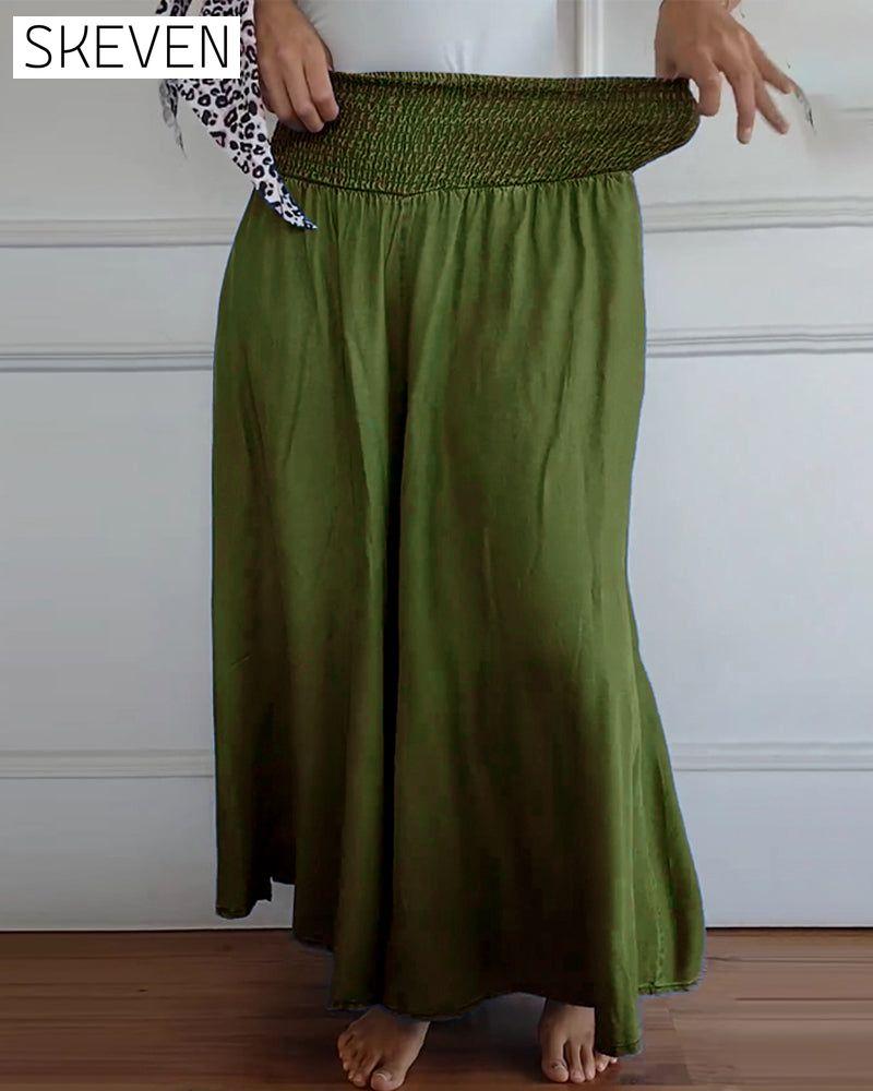 Elastic waist wide leg pants