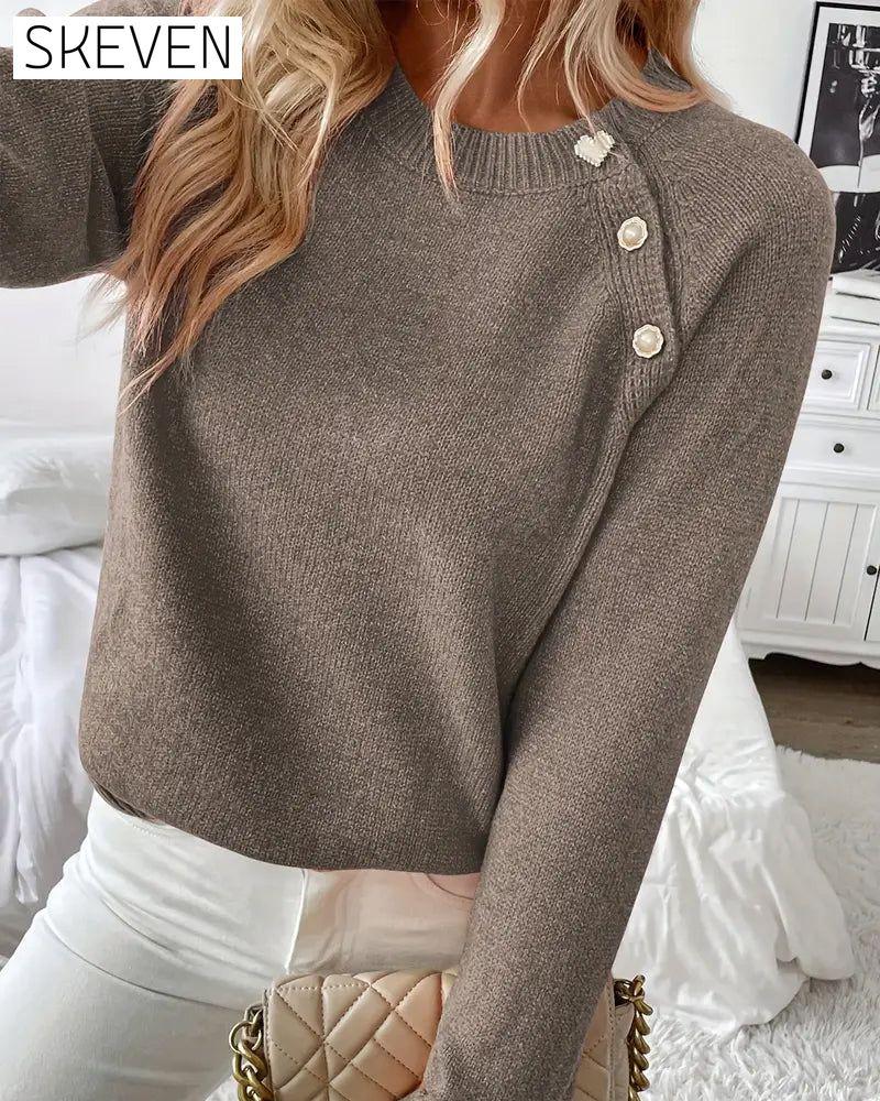 Button-Embellished Raglan Sleeve Jumper