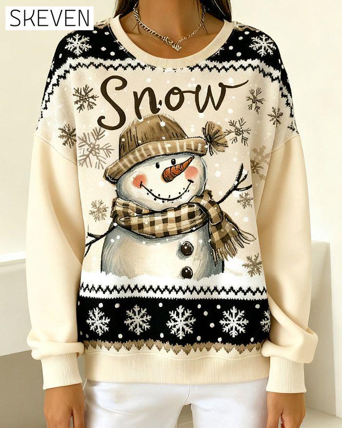 Langärmeliges Freizeit-Sweatshirt mit Schneemann-Print
