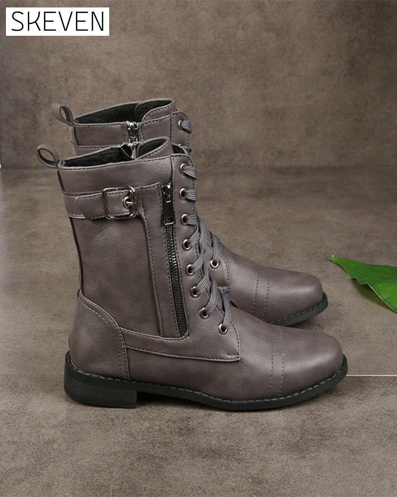 Women's Round Toe Side Zipper Leather Orthopedic Boots