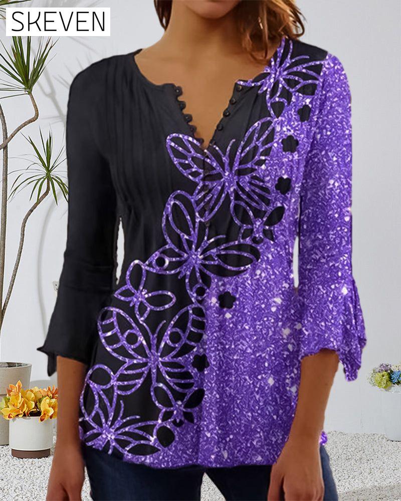 Printed V Neck Top