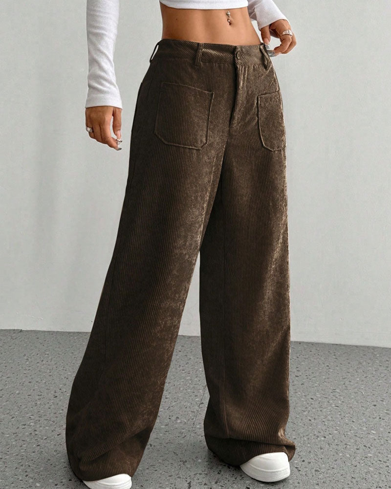 Front Back Pocket Solid Straight Leg Long Pant