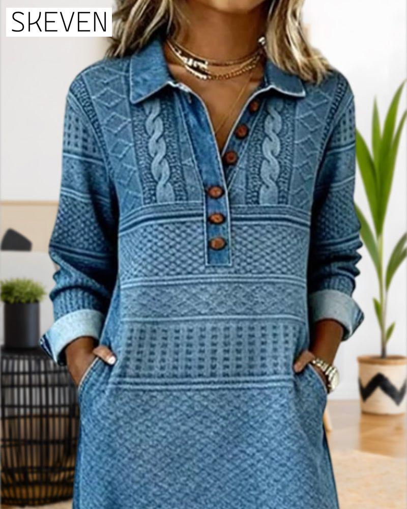 Modisches Kleid mit halber Knopfleiste und Revers