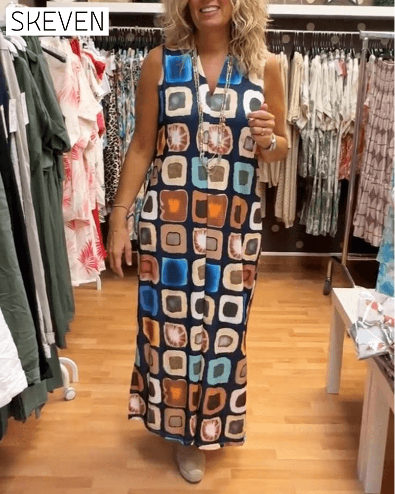 robe ample imprimée sans manches à col en V