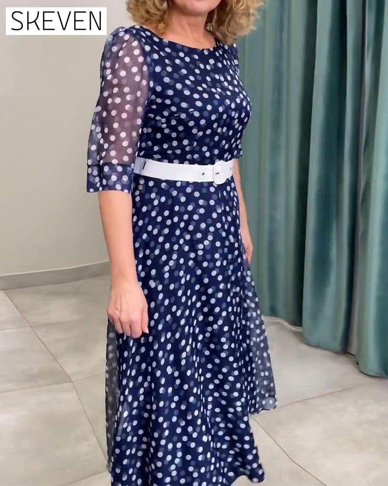 Half-Sleeved Polka Dot Chiffon Dress