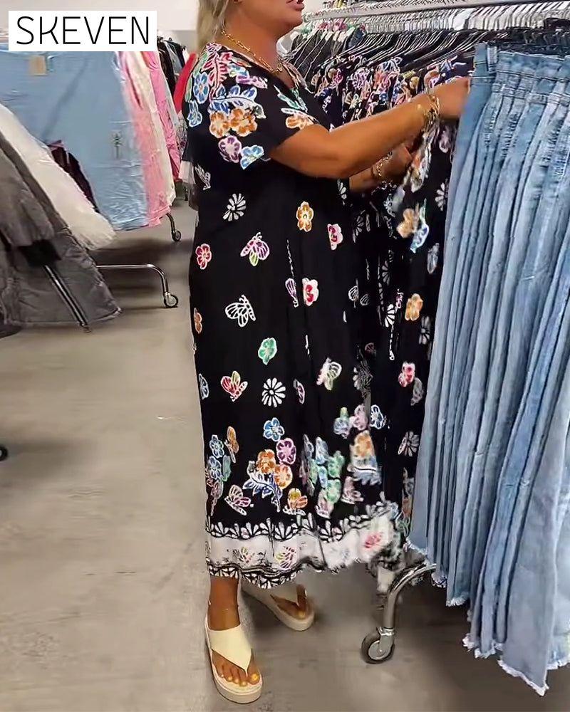 Oversized bedrucktes, lockeres Kleid