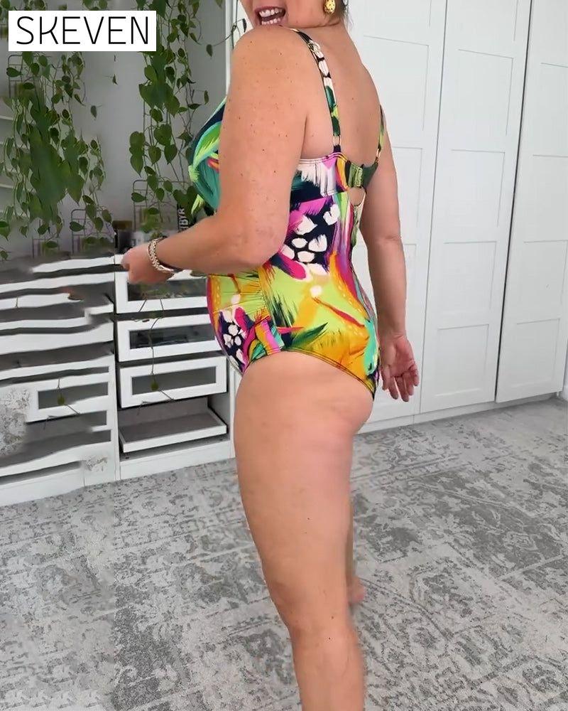 Leaf Print One Piece Swimsuit