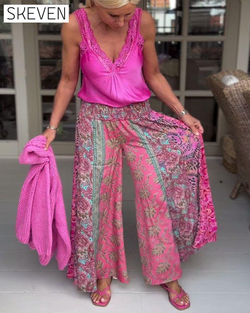 Colorful loose wide-leg pants