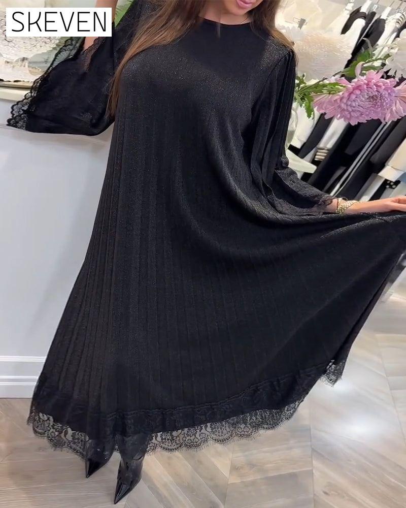 Round Neck Loose Lace Patchwork Dress