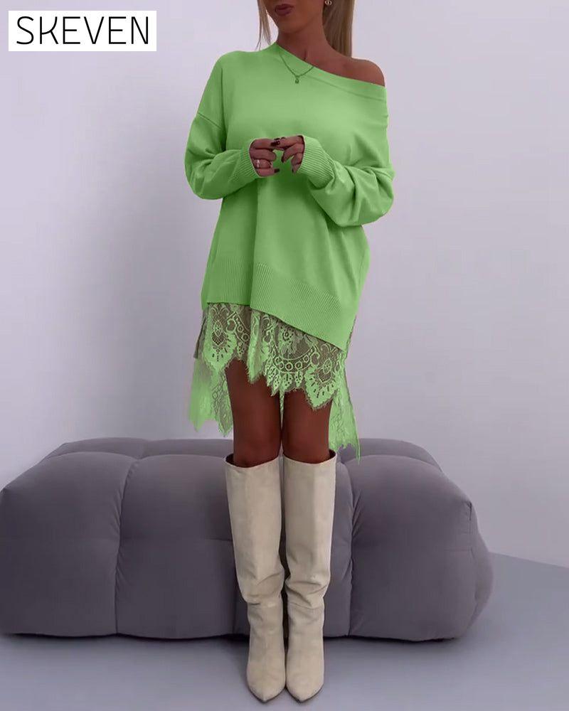 Schmal geschnittener, schulterfreier Pullover in Unifarbe