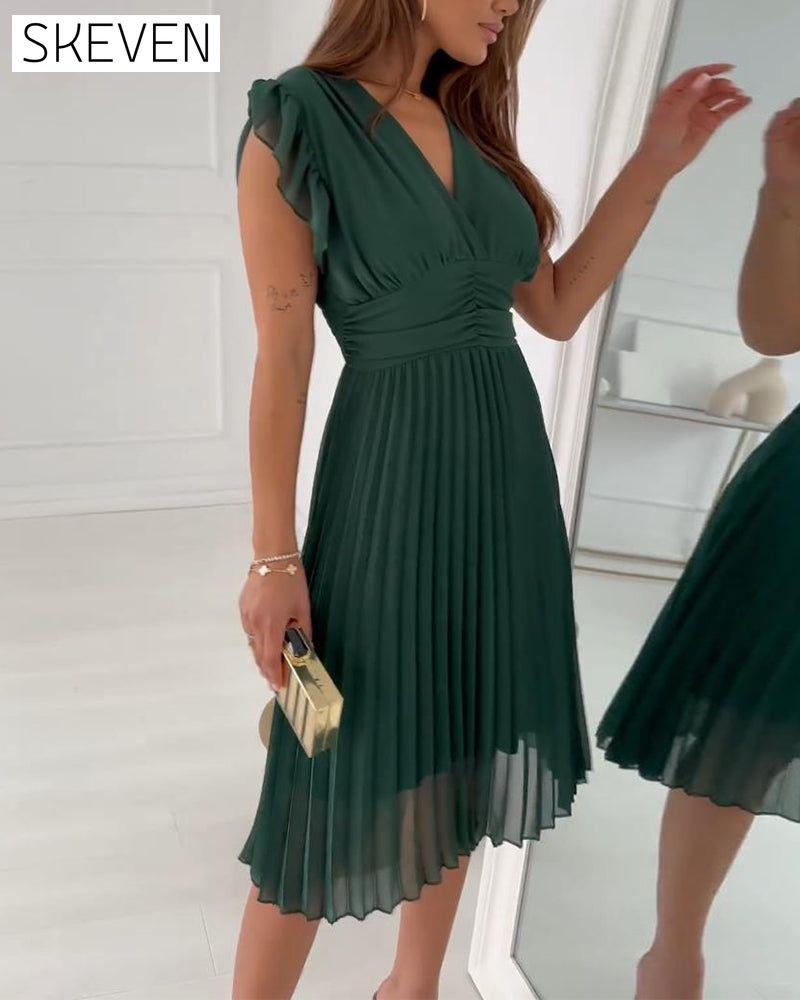Women's Elegant Ruffle Sleeve Pleated dress
