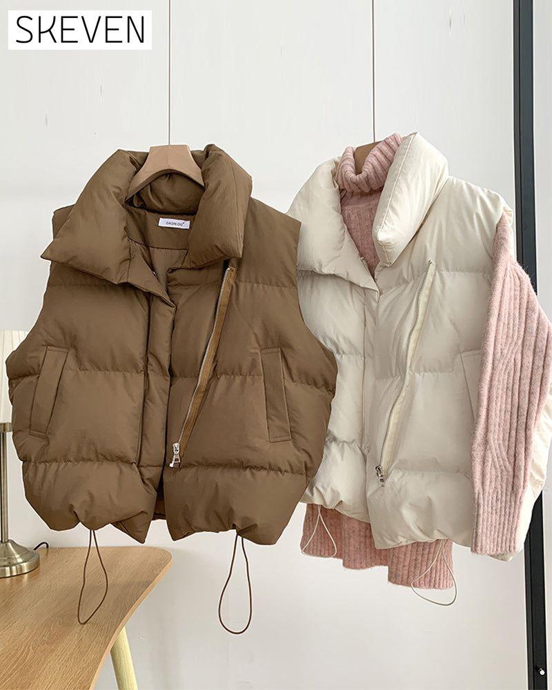 Einfache, einfarbige, ärmellose Steppjacke mit Reißverschlusstasche