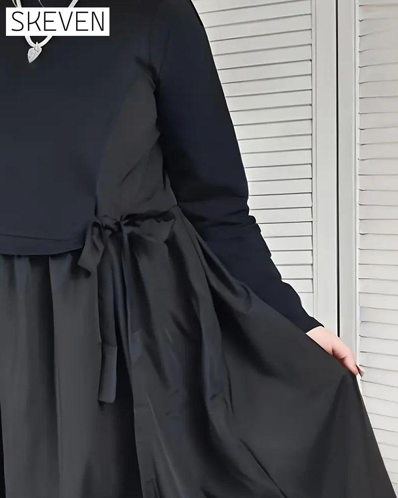 Knit Patchwork Side Tie Dress