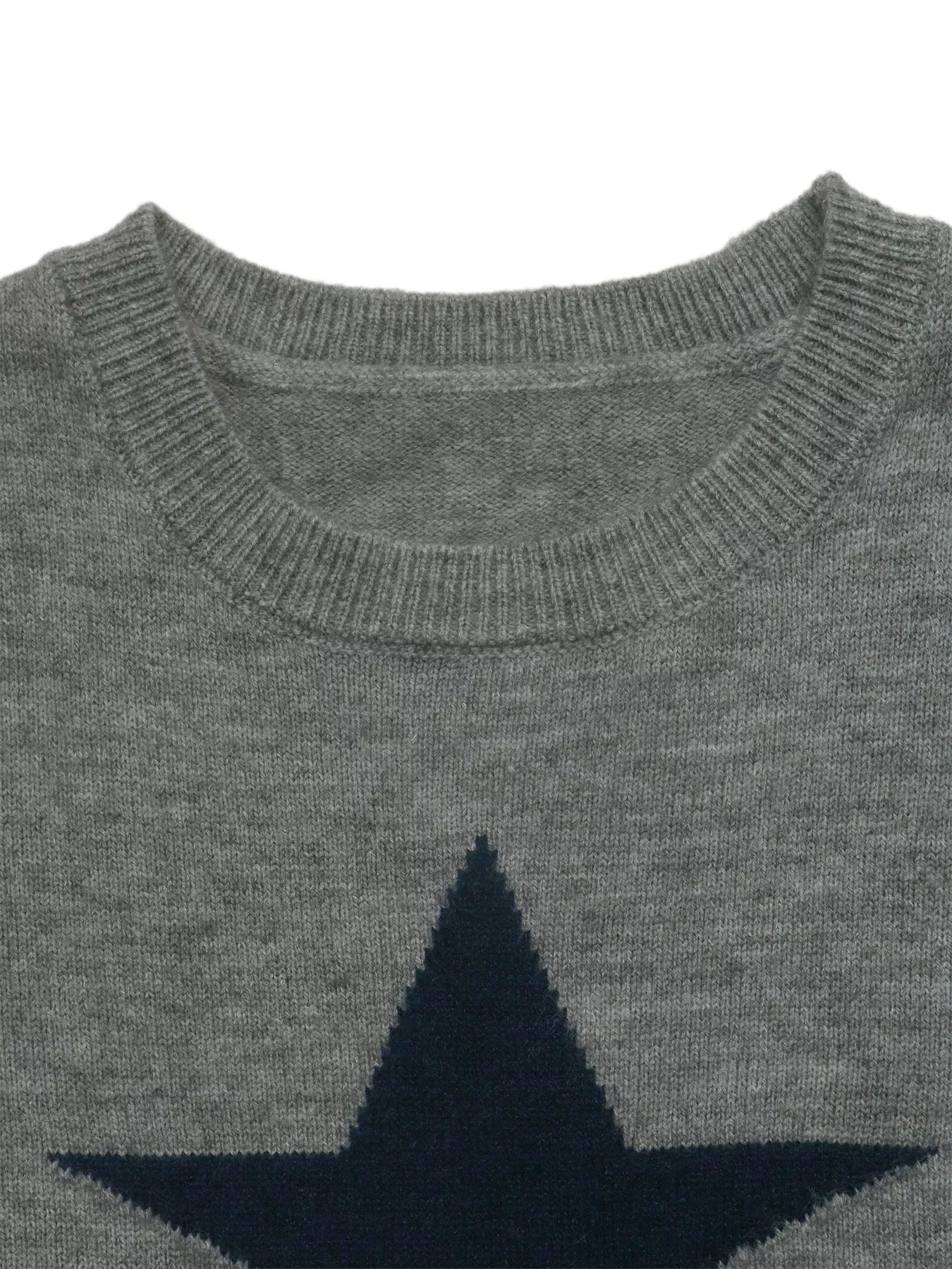 Star-Patterned Dropped Shoulder Sweater