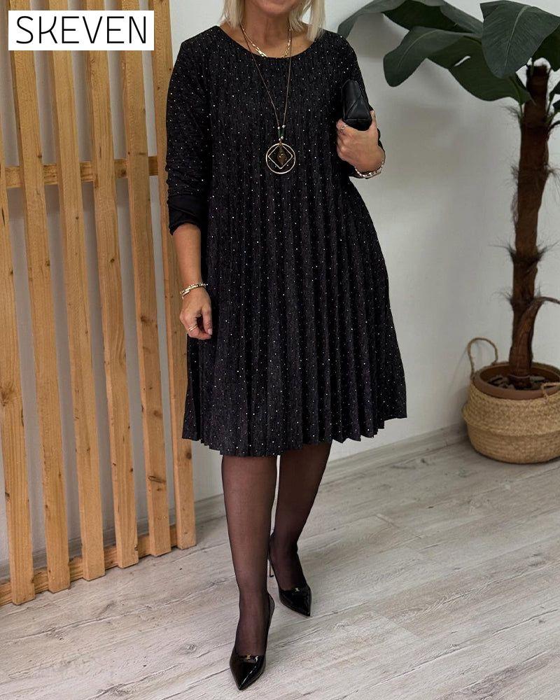 Robe de mode plissée scintillante à col rond