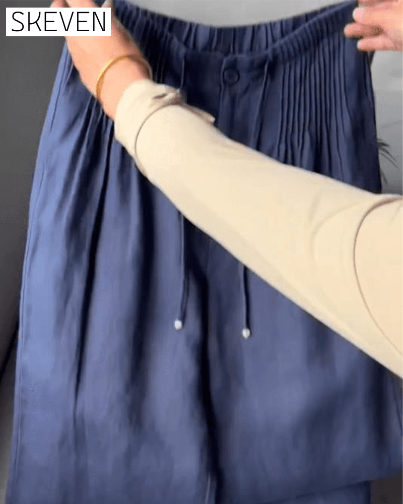 Drawstring Solid Color Pleated Casual Pants