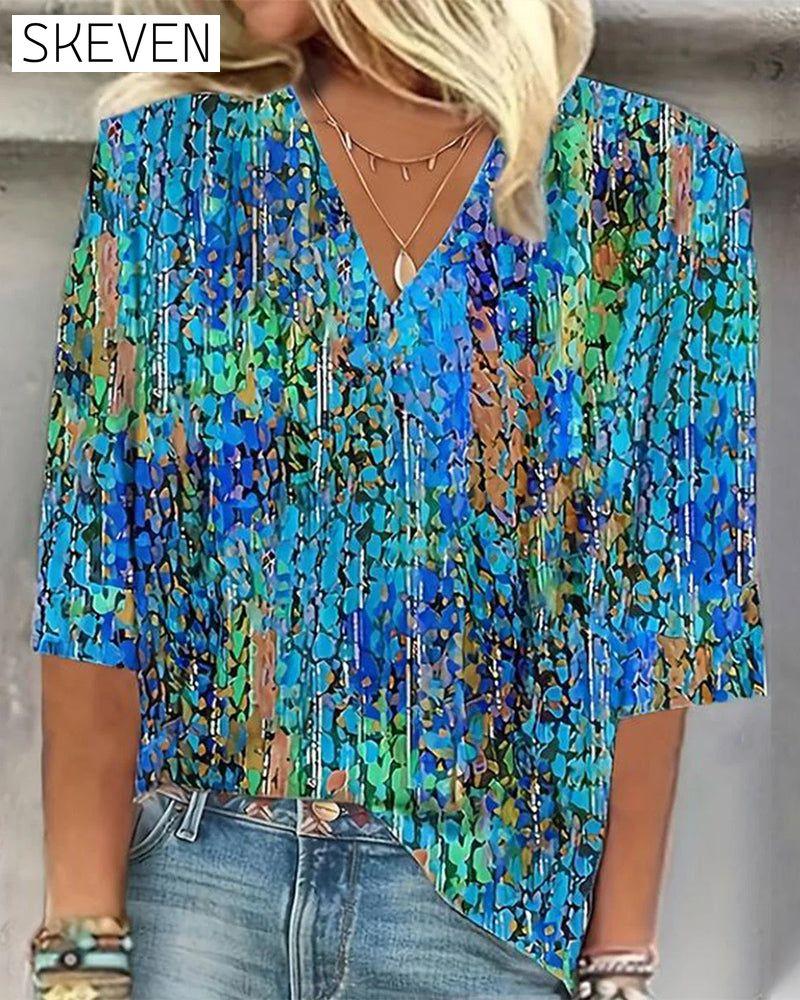 V-neck printed casual blouse blouses & shirts summer