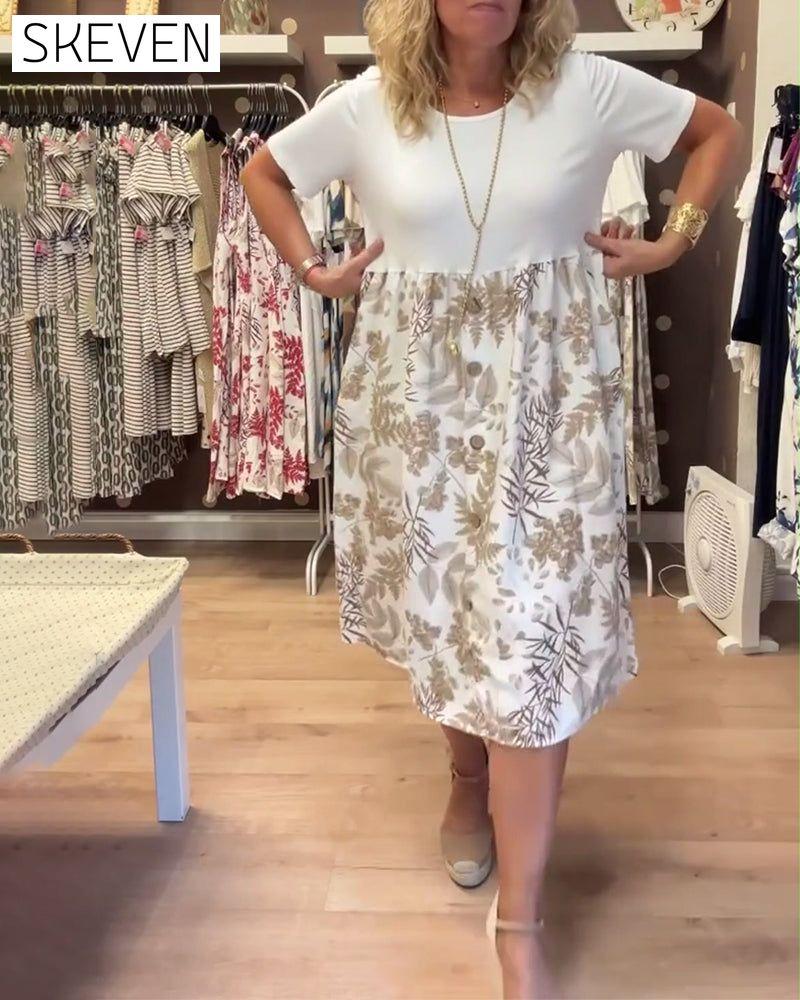Casual Temperament Printed Round Neck Dress