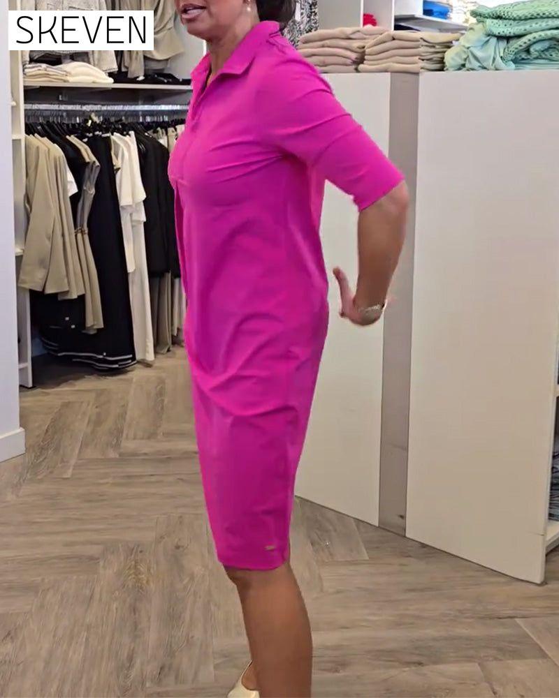 Lapel Casual Solid Color Dress