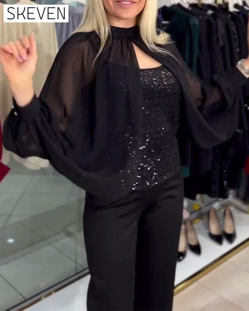 Statement Bat Sleeve Sequin Blouse