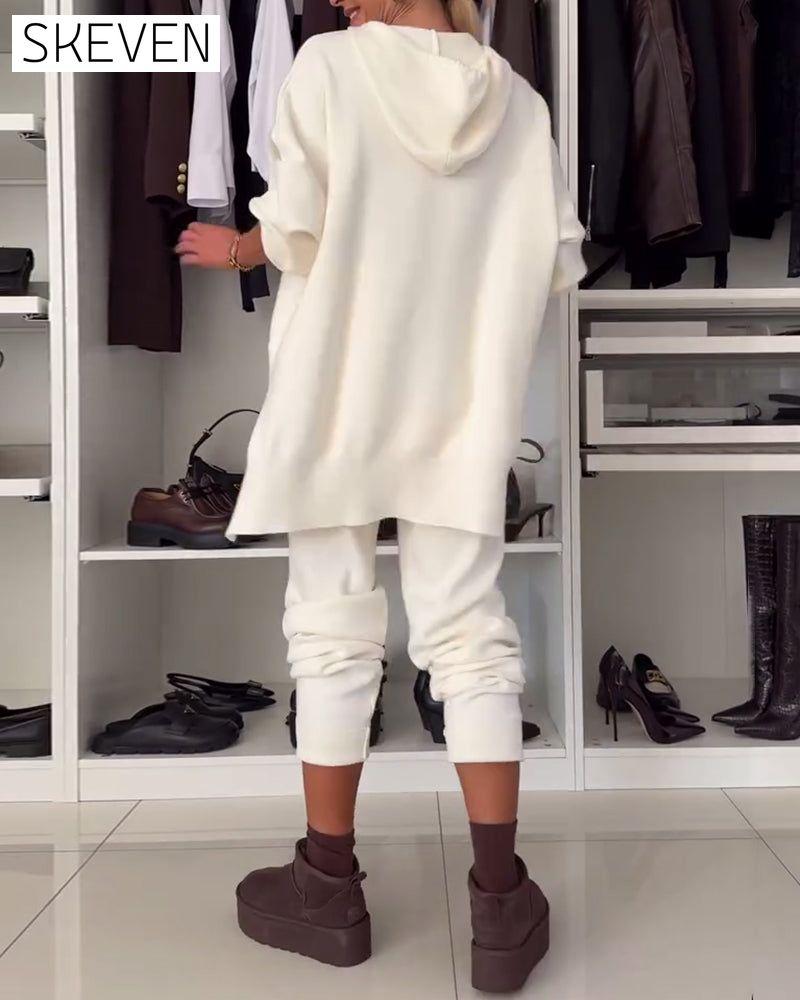 Two-piece set - solid color sweater and pants