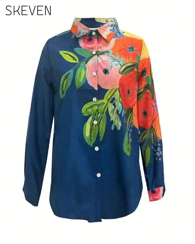 Printed Stand Collar Blouse