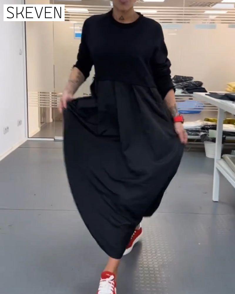Maxi Solid Color Casual Dress Black 2023 f/w casual dresses Clothes discount Dresses spring