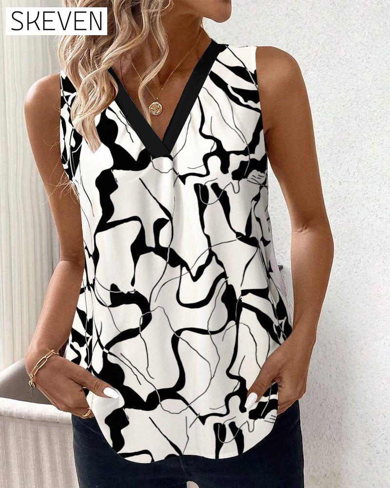 V-Neck Sleeveless Printed Tank Top