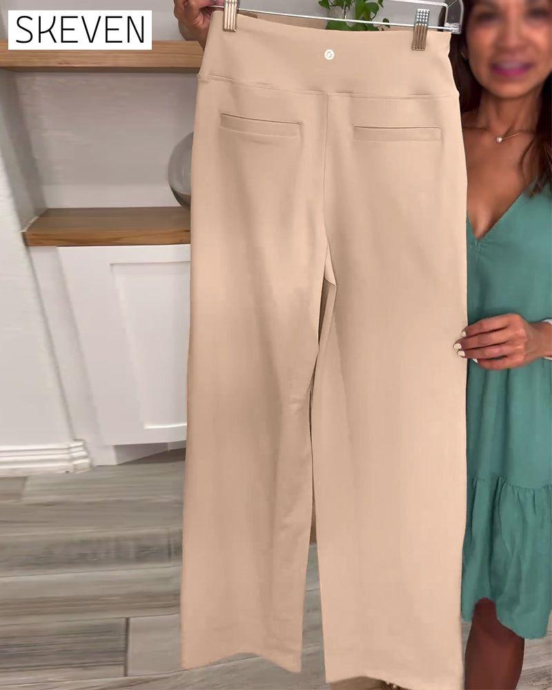 Solid color casual pocket trousers pants spring summer